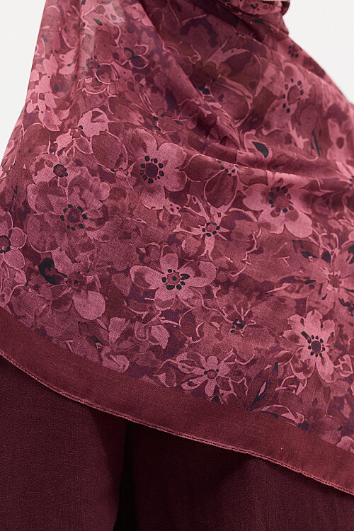 Çıtır Çiçek Desen Soft Pamuk Şal - Bordo - Camellia Scarfs (1)
