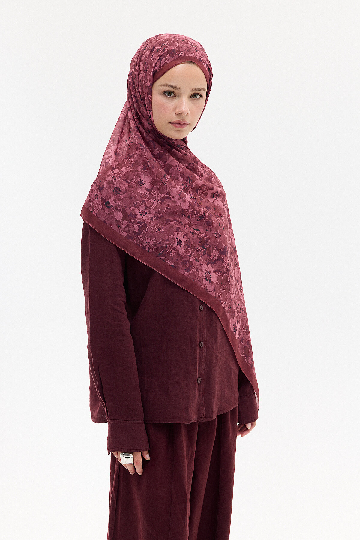 Çıtır Çiçek Desen Soft Pamuk Şal - Bordo - Camellia Scarfs