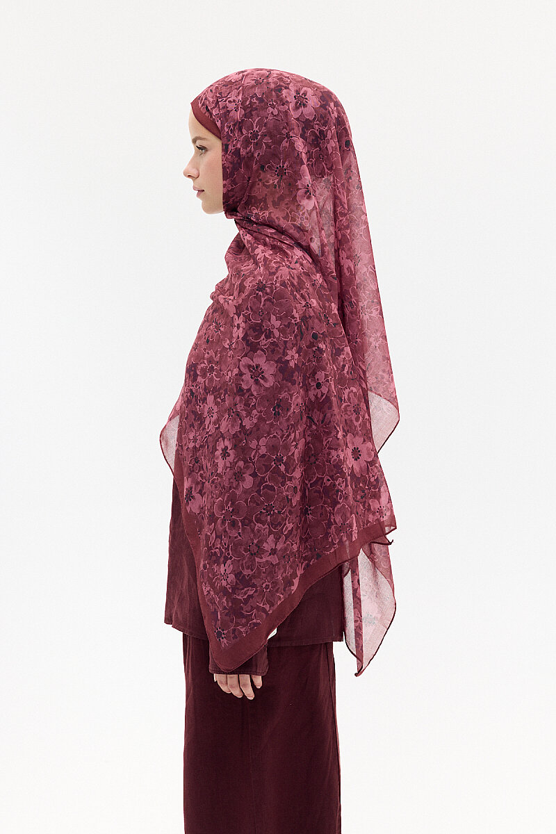 Çıtır Çiçek Desen Soft Pamuk Şal - Bordo - 3