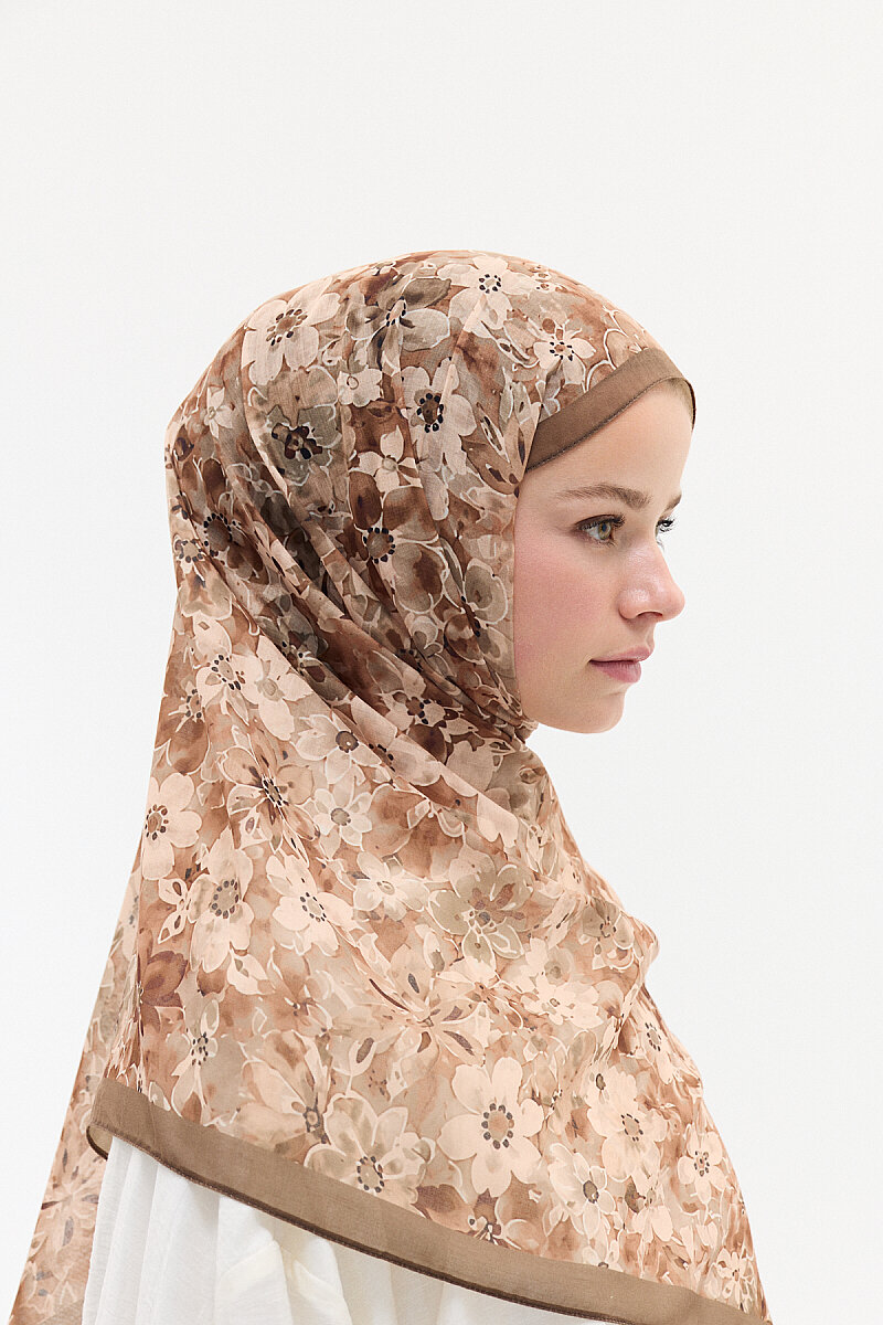 Çıtır Çiçek Desen Soft Pamuk Şal - Kahve - 4