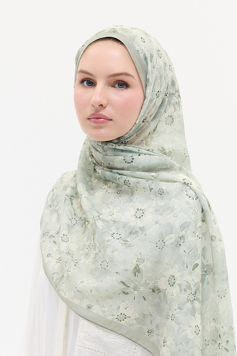 Çıtır Çiçek Desen Soft Pamuk Şal - Yeşil - 3
