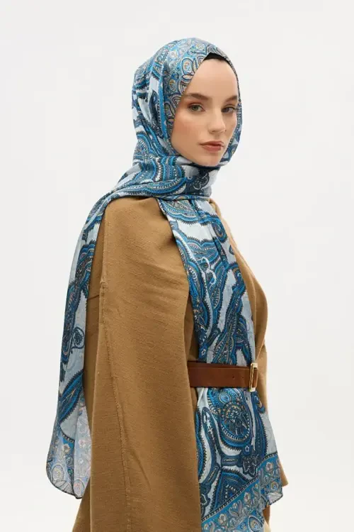 Cyristal Shine Şal - Mavi - Camellia Scarfs (1)