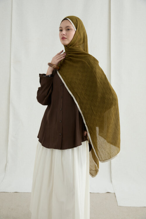 Dama Müslin Şal - Yağ Yeşili - Camellia Scarfs (1)