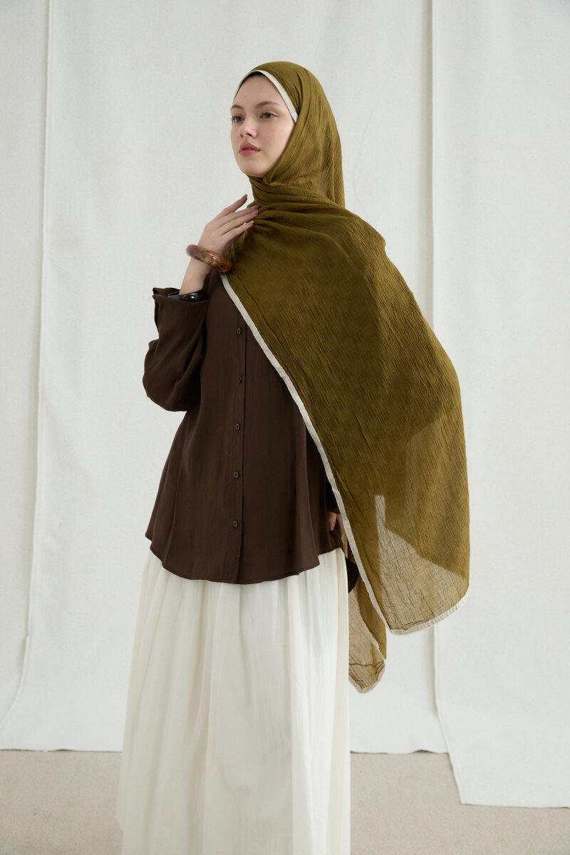 Dama Müslin Şal - Yağ Yeşili - 2