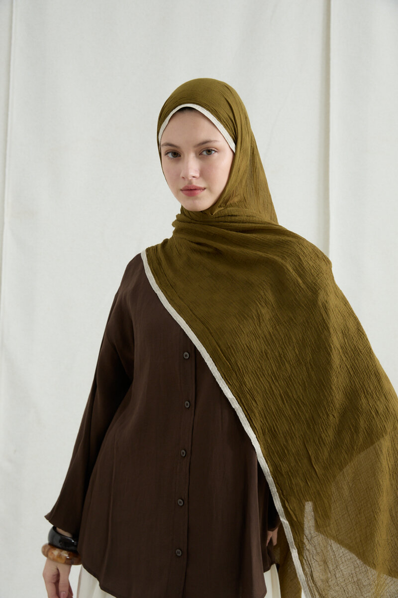 Dama Müslin Şal - Yağ Yeşili - 3