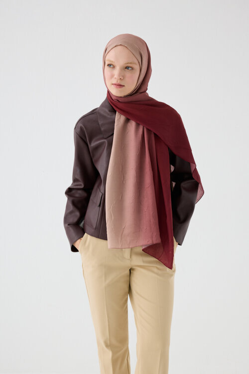 Degrade Kraş Şal - Bordo Bej - Camellia Scarfs