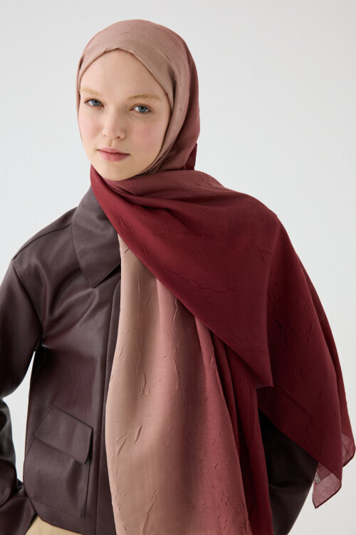 Degrade Kraş Şal - Bordo Bej - Camellia Scarfs (1)