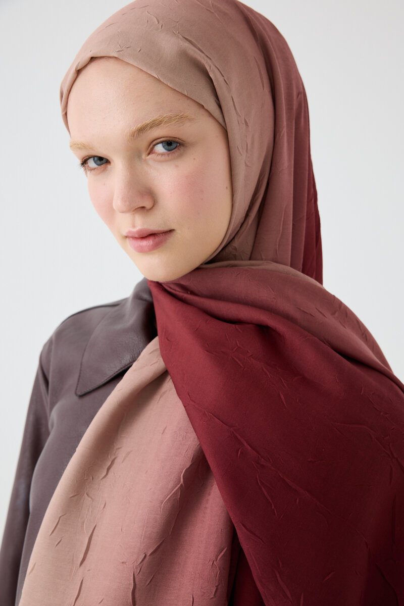 Degrade Kraş Şal - Bordo Bej - 4