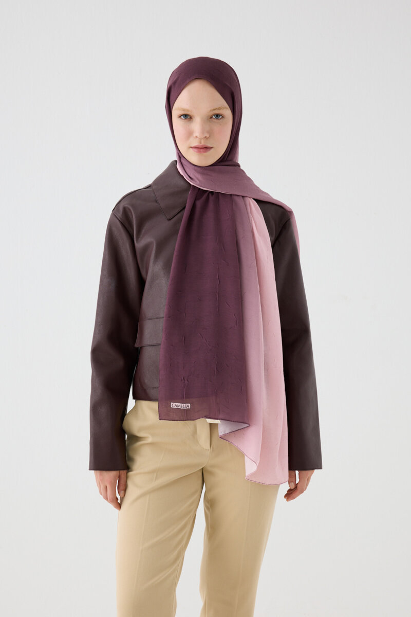 Degrade Kraş Şal - Pudra Mor - 1