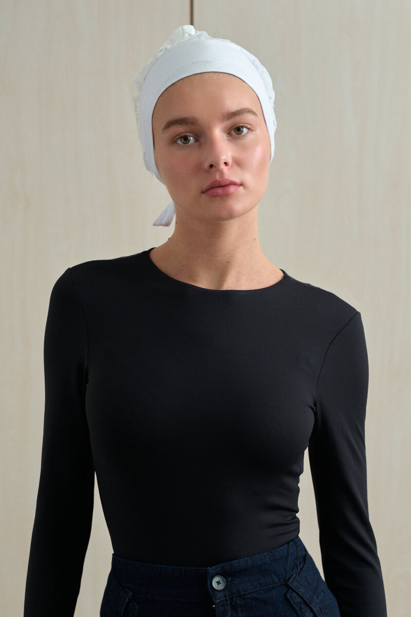 Dikişsiz Fırfır Topuz Bone - Beyaz - 3