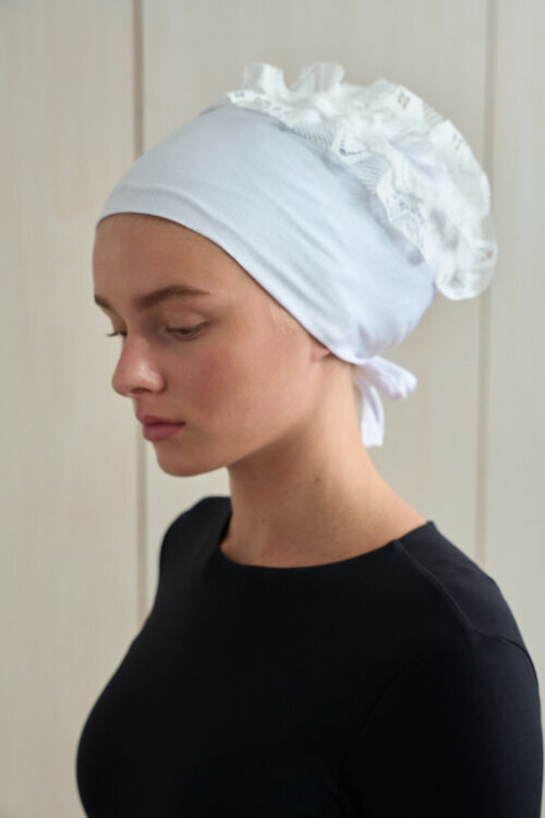 Dikişsiz Fırfır Topuz Bone - Beyaz - Camellia Scarfs (1)