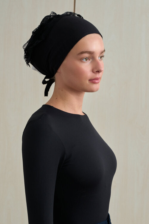 Dikişsiz Fırfır Topuz Bone - Siyah - Camellia Scarfs