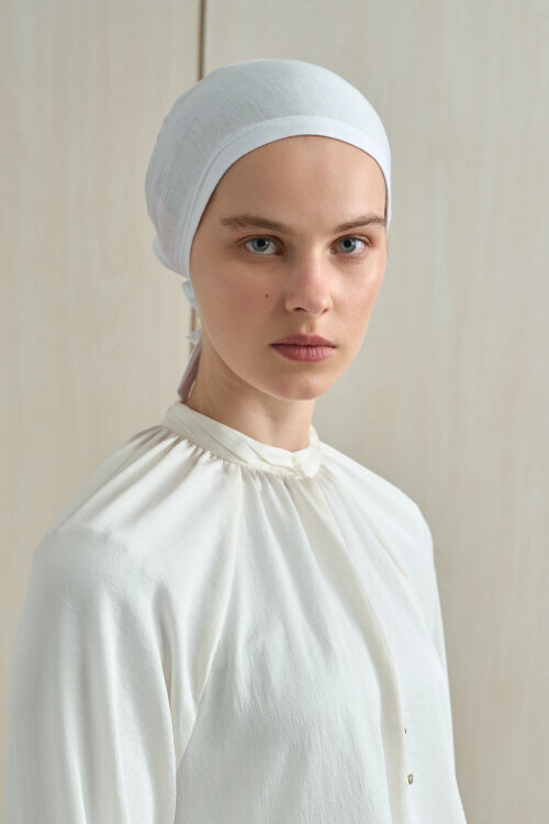 Düz Dikişli Bone - Beyaz - Camellia Scarfs (1)