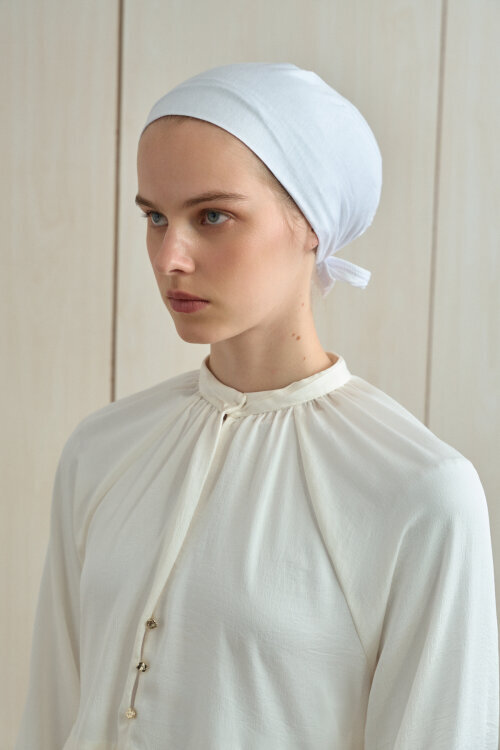 Düz Dikişsiz Bone - Beyaz - Camellia Scarfs (1)