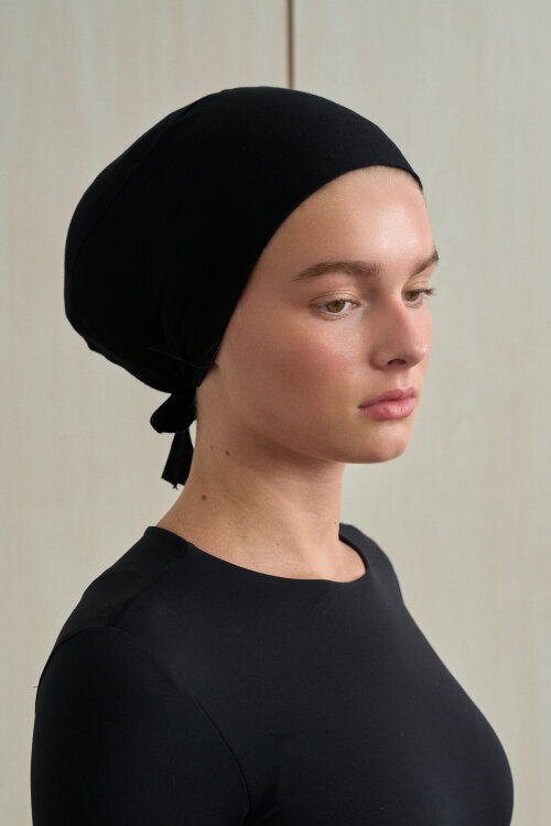 Düz Dikişsiz Bone - Siyah - cs camellia scarf (1)