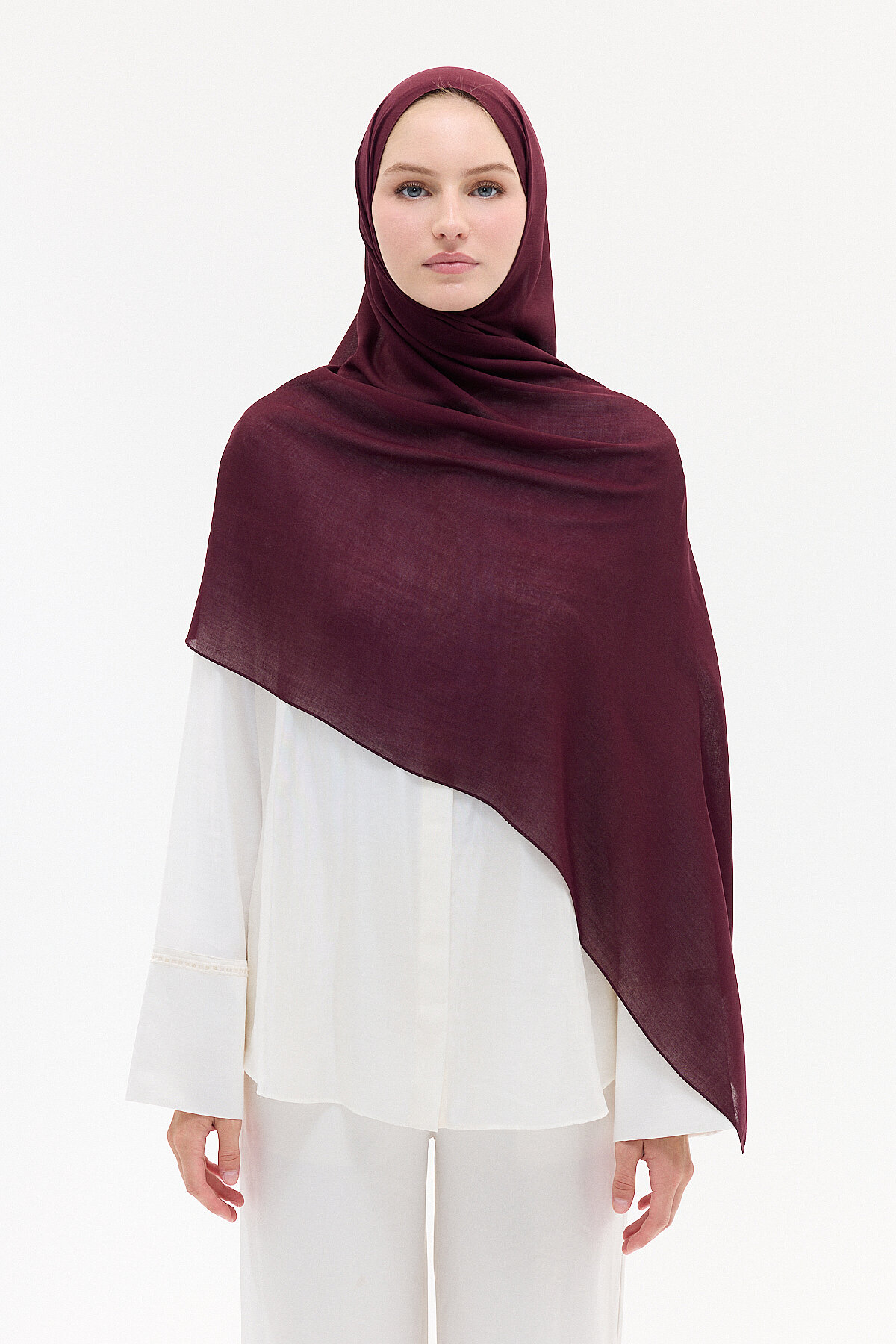 Düz Rami Şal - Bordo - Camellia Scarfs