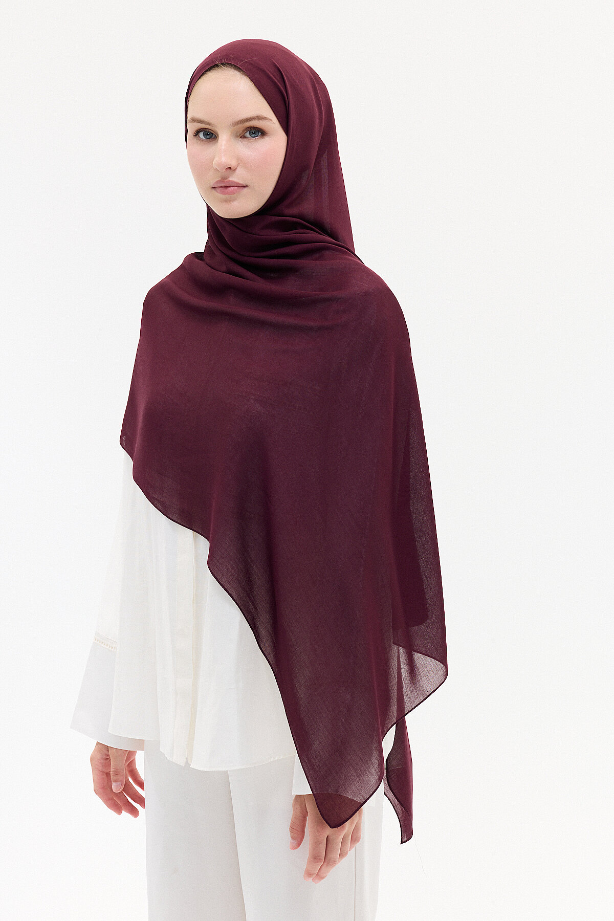 Düz Rami Şal - Bordo - Camellia Scarfs (1)