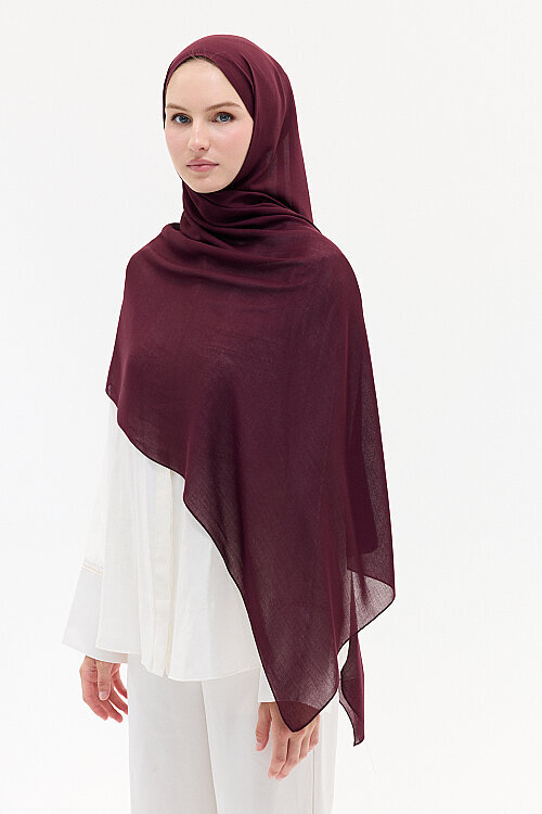 Düz Rami Şal - Bordo - Camellia Scarfs (1)