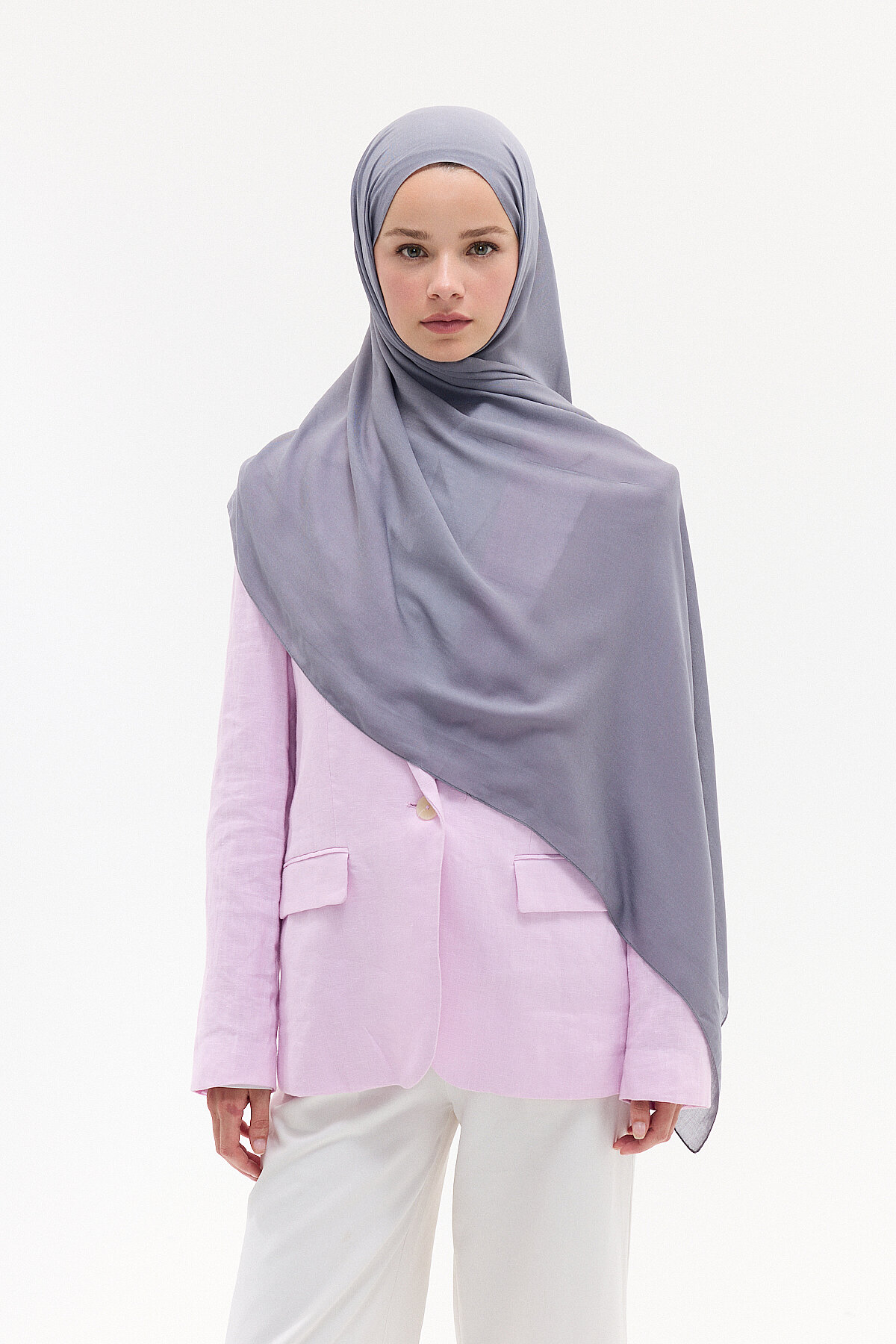Düz Rami Şal - Gri - Camellia Scarfs
