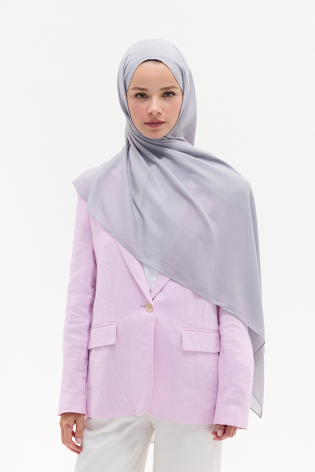 Düz Rami Şal - Gümüş - Camellia Scarfs