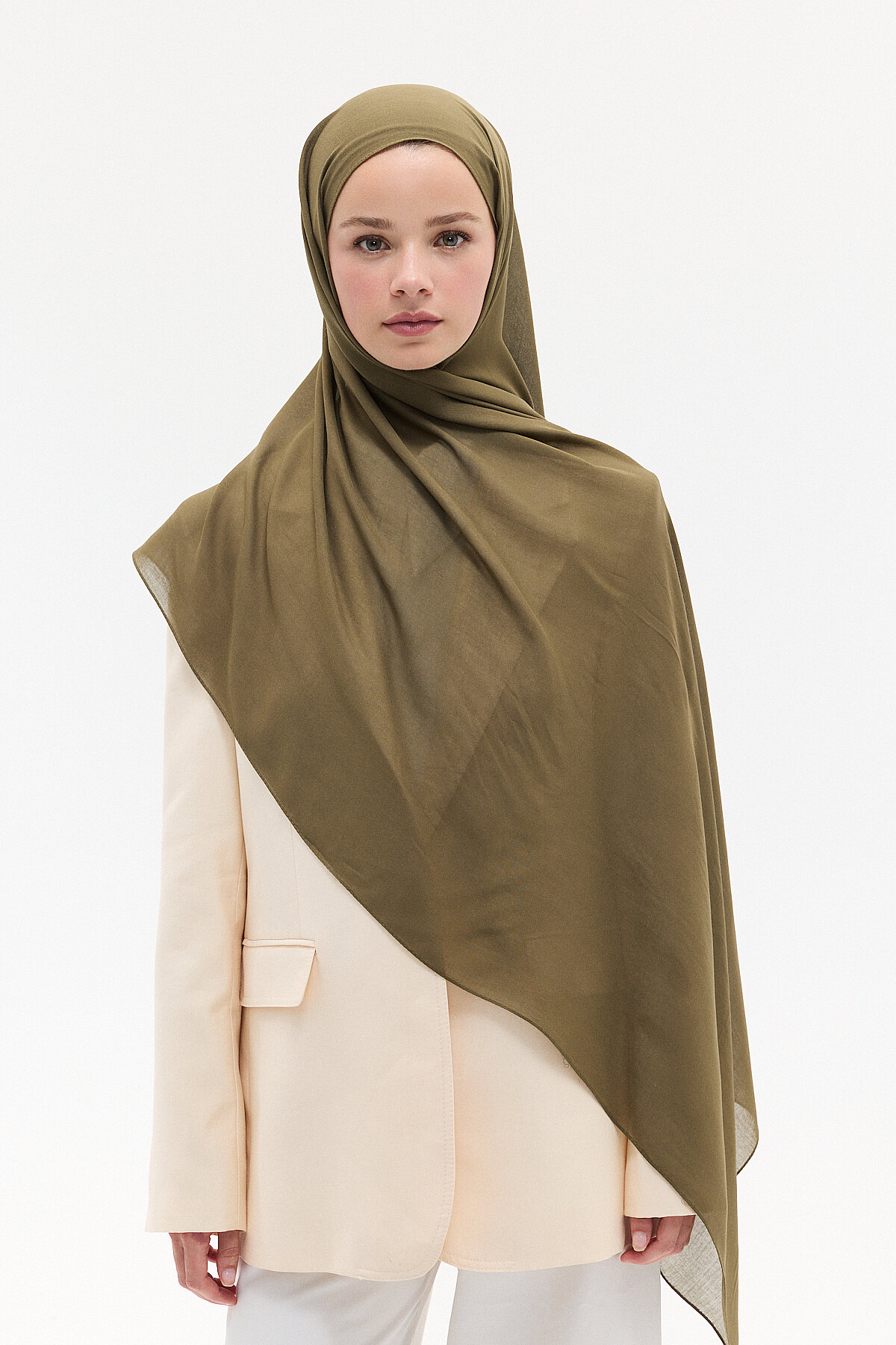 Düz Rami Şal - Haki - Camellia Scarfs