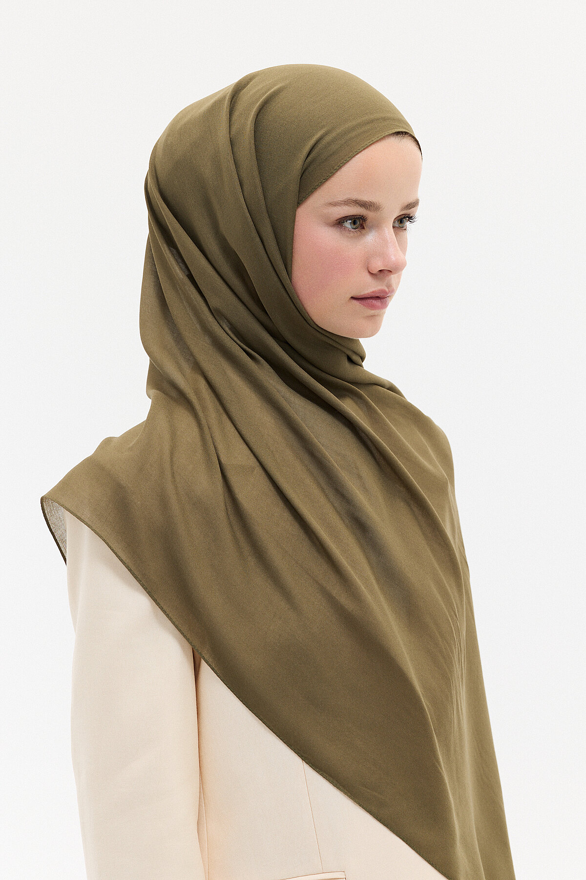 Düz Rami Şal - Haki - Camellia Scarfs (1)