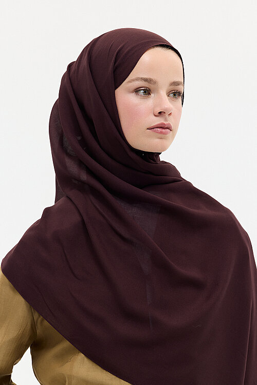 Düz Rami Şal - Kahve - Camellia Scarfs (1)