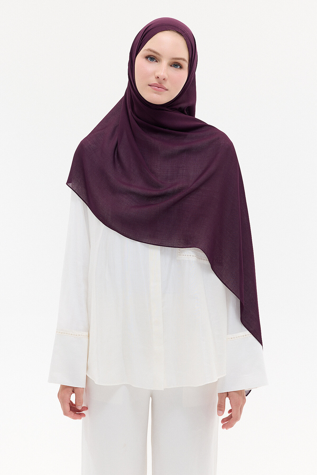 Düz Rami Şal - Mürdüm - Camellia Scarfs