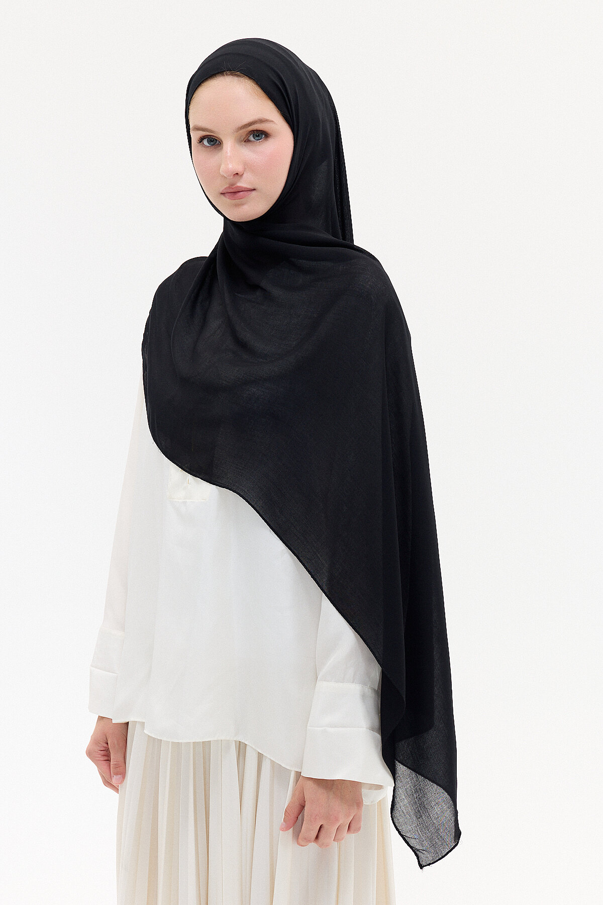 Düz Rami Şal - Siyah - Camellia Scarfs