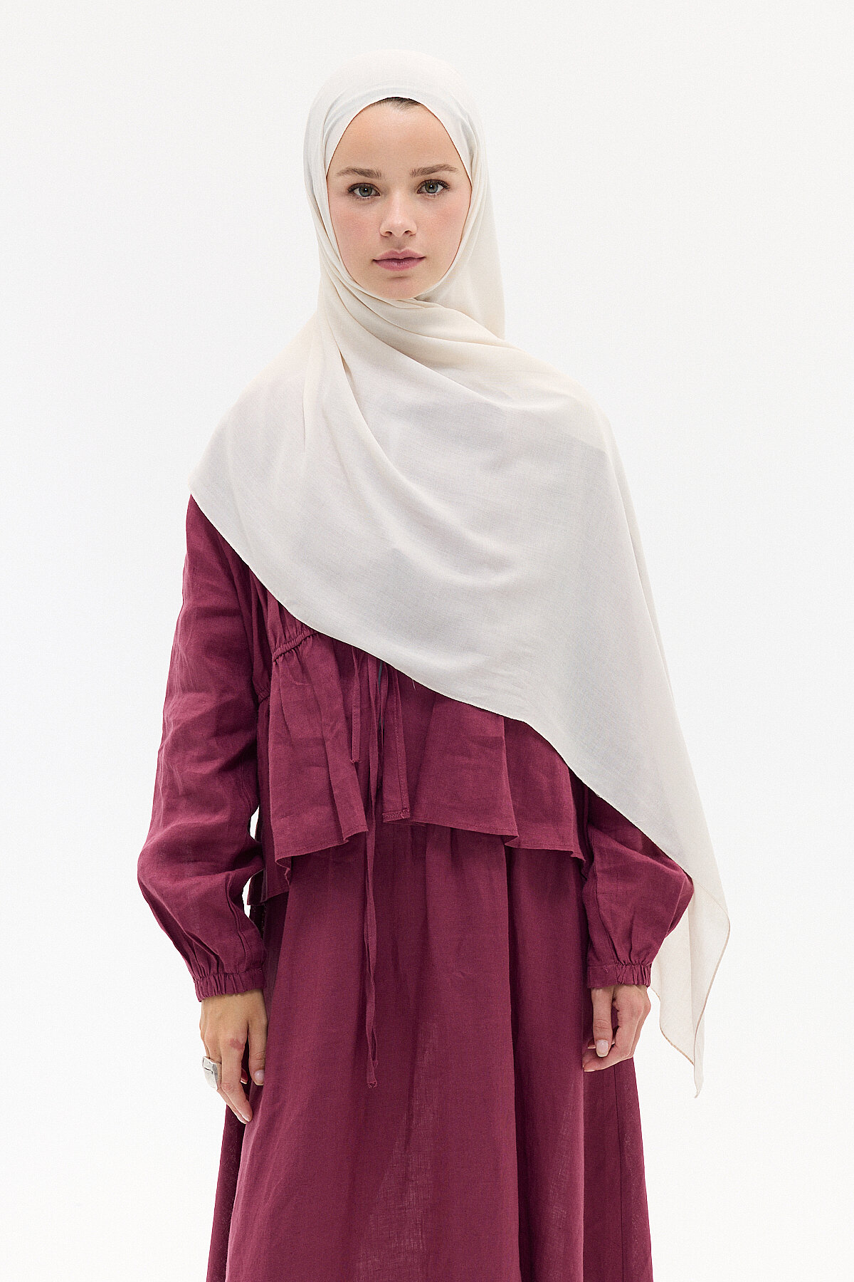 Düz Rami Şal - Taş - Camellia Scarfs