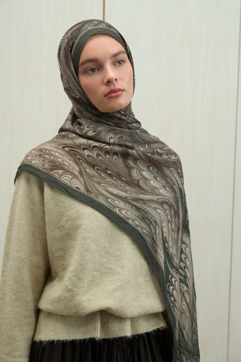 Ebruel Kraş Şal - Kahve Yeşil - 1