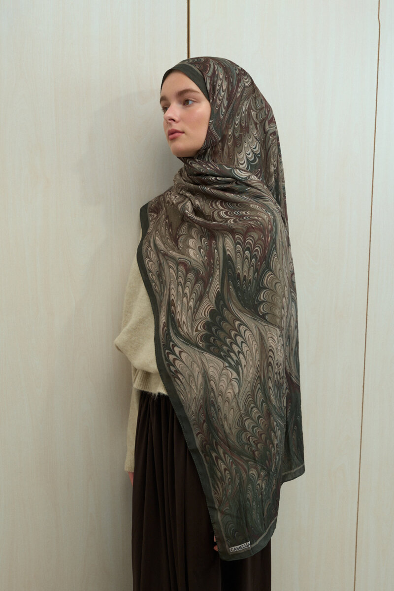 Ebruel Kraş Şal - Kahve Yeşil - 4