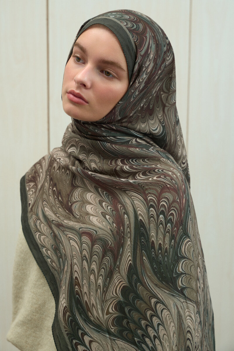 Ebruel Kraş Şal - Kahve Yeşil - 3