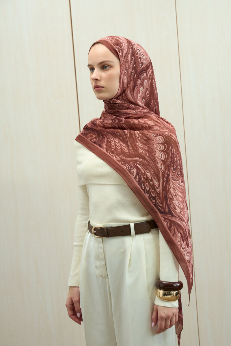 Ebruel Kraş Şal - Kiremit - 1
