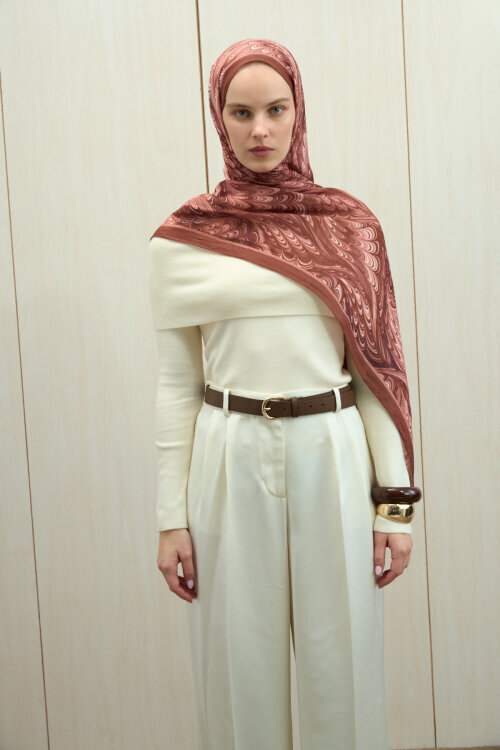 Ebruel Kraş Şal - Kiremit - Camellia Scarfs (1)