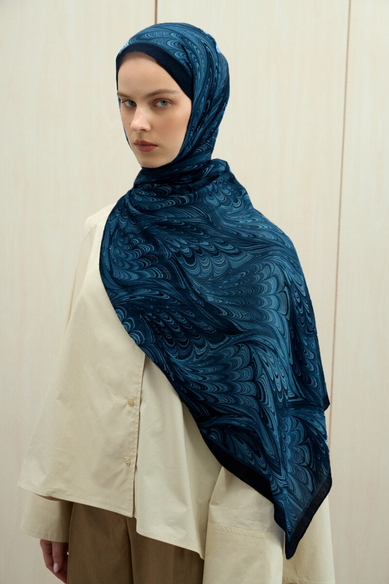 Ebruel Kraş Şal - Lacivert - 3