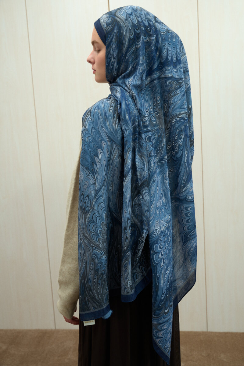 Ebruel Kraş Şal - Lacivert Gri - 3