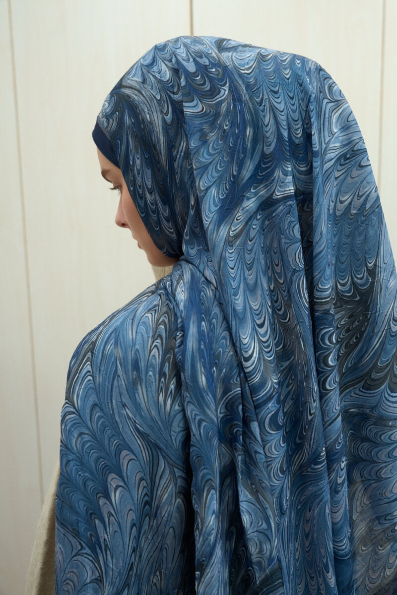 Ebruel Kraş Şal - Lacivert Gri - 4