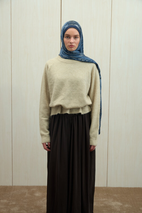 Ebruel Kraş Şal - Lacivert Gri - Camellia Scarfs (1)