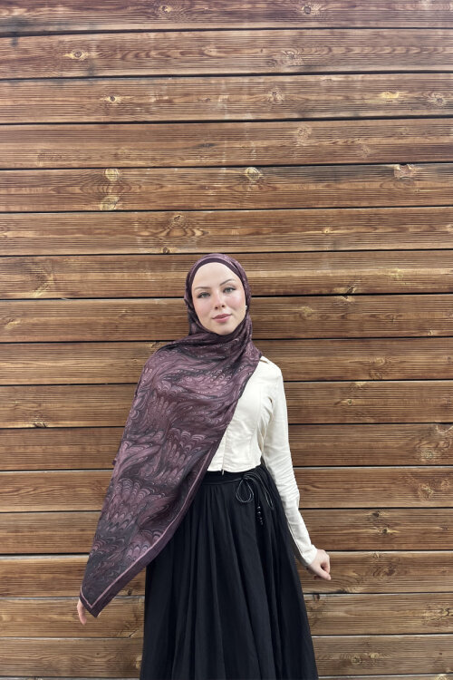 Ebruel Kraş Şal - Mürdüm - Camellia Scarfs (1)