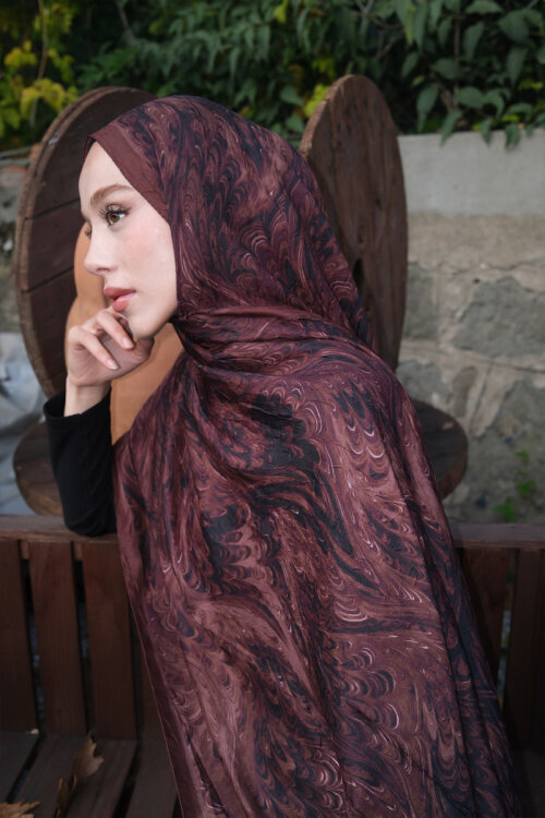 Ebruel Kraş Şal - Siyah Kahve - Camellia Scarfs (1)