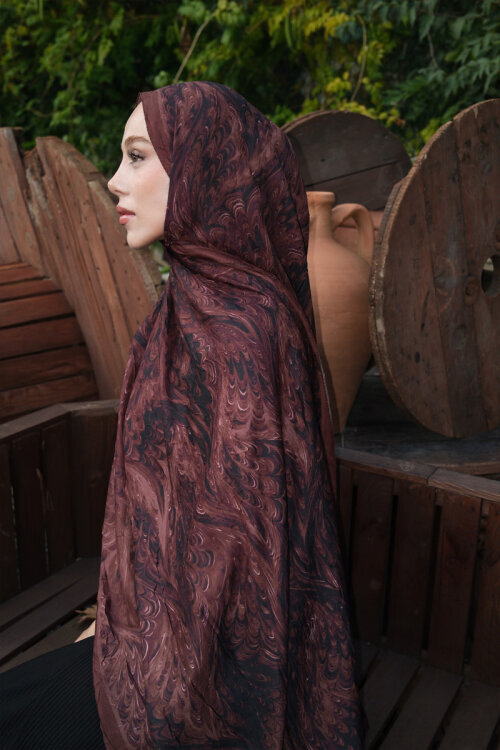 Ebruel Kraş Şal - Siyah Kahve - Camellia Scarfs