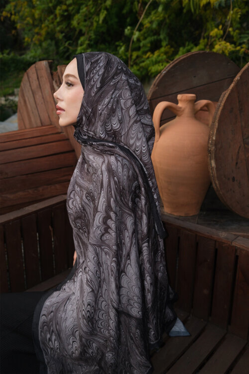 Ebruel Kraş Şal - Siyah Vizon - Camellia Scarfs (1)
