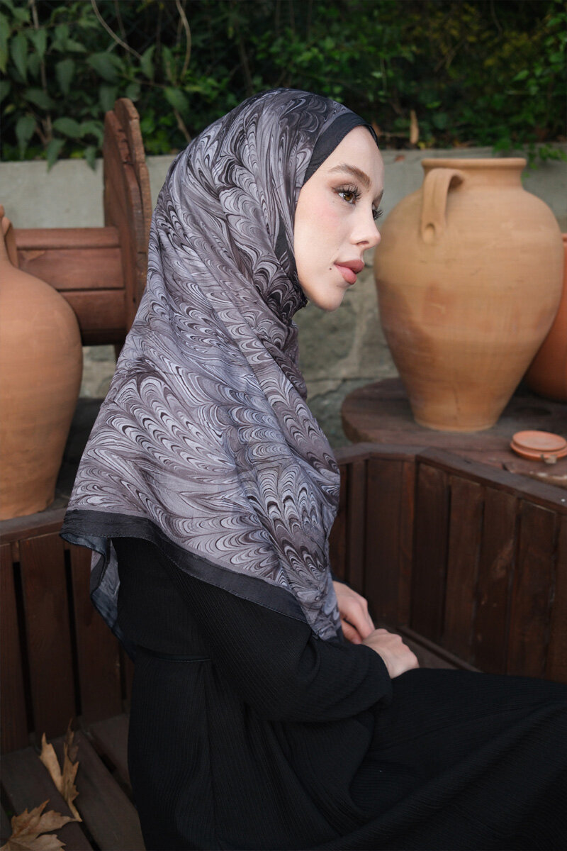 Ebruel Kraş Şal - Siyah Vizon - 3