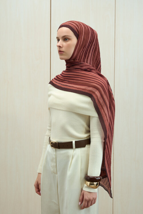 Ecru Dreams Müslin Şal - Kiremit - Camellia Scarfs