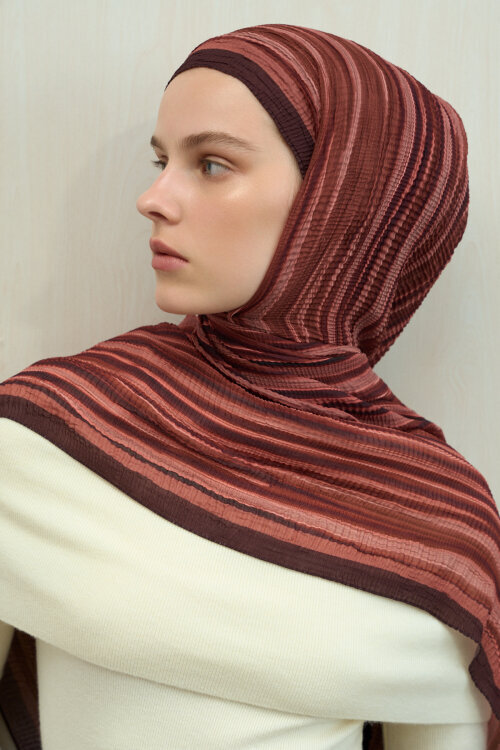 Ecru Dreams Müslin Şal - Kiremit - Camellia Scarfs (1)