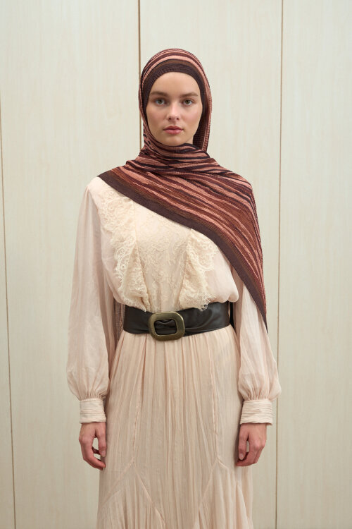 Ecru Dreams Müslin Şal - Kızıl Kahve - Camellia Scarfs