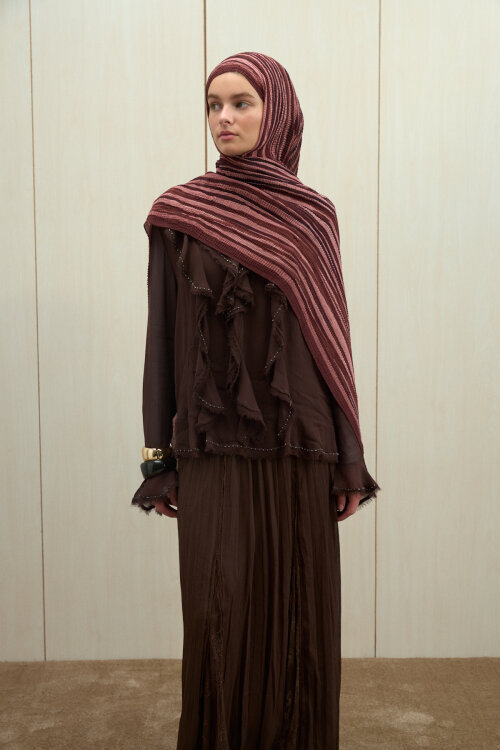 Ecru Dreams Müslin Şal - kahve- pudra - Camellia Scarfs (1)