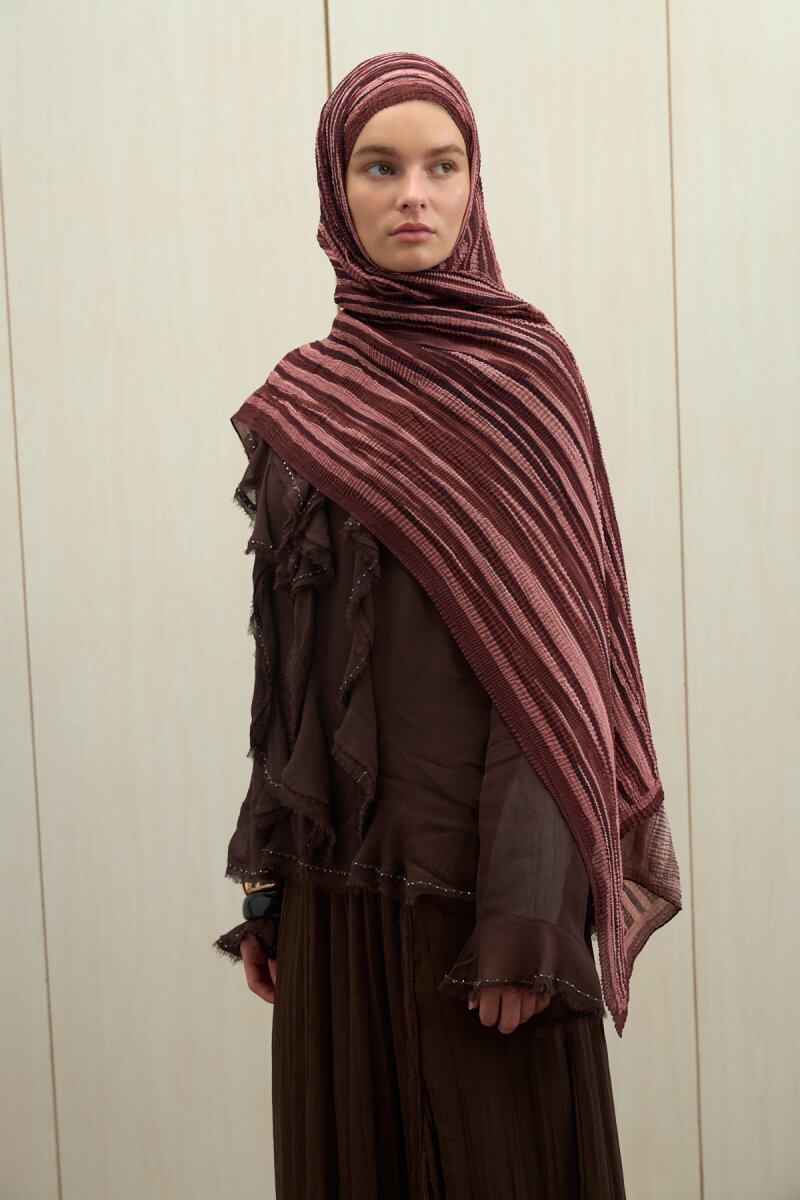 Ecru Dreams Müslin Şal - kahve- pudra - 4