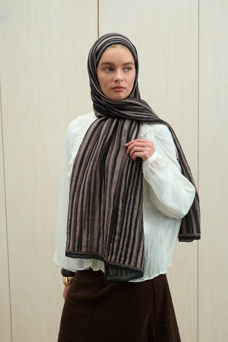 Ecru Dreams Müslin Şal - Siyah Bej - 1